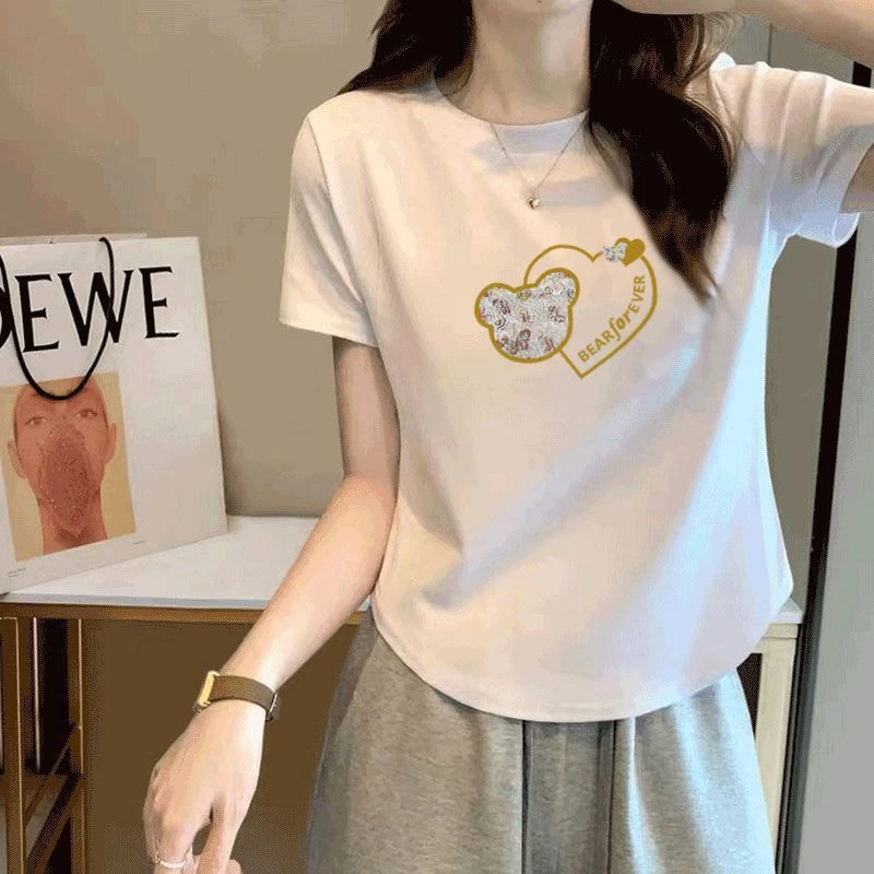 设计感纯棉短袖t恤女纯欲风辣妹短款夏季修身百搭不规则圆弧上衣