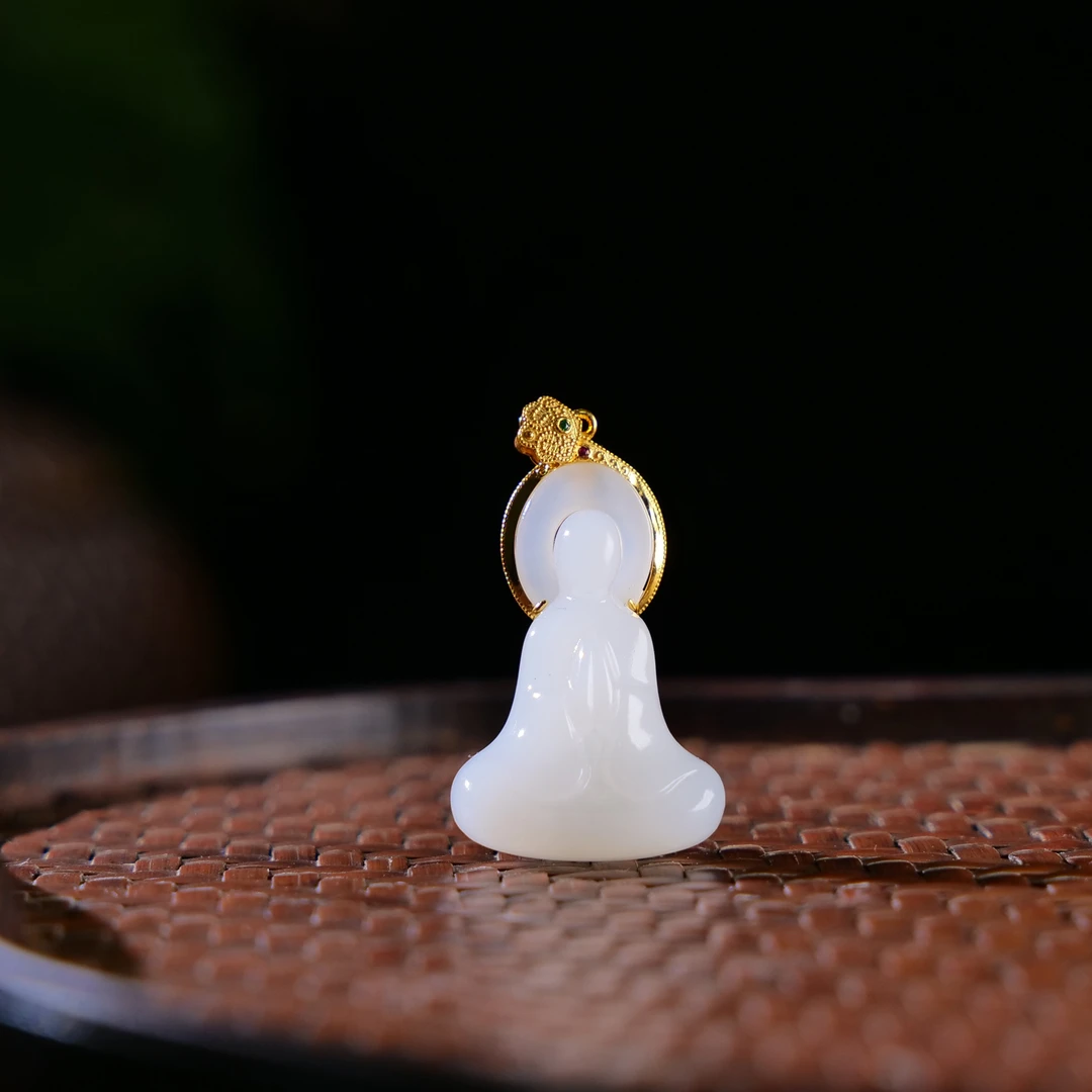 【小雨来了】18k金镶嵌和田玉白玉无相佛吊坠 挂坠 多样性发一件