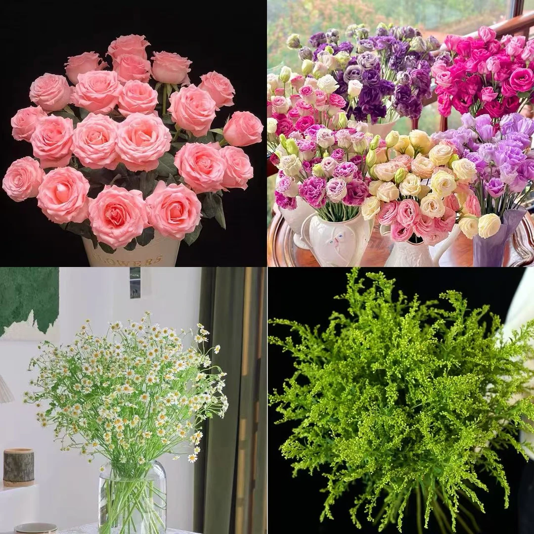 【沉沉专属】10枝粉玫瑰+200g随机洋桔梗+1扎洋甘菊+1扎黄莺