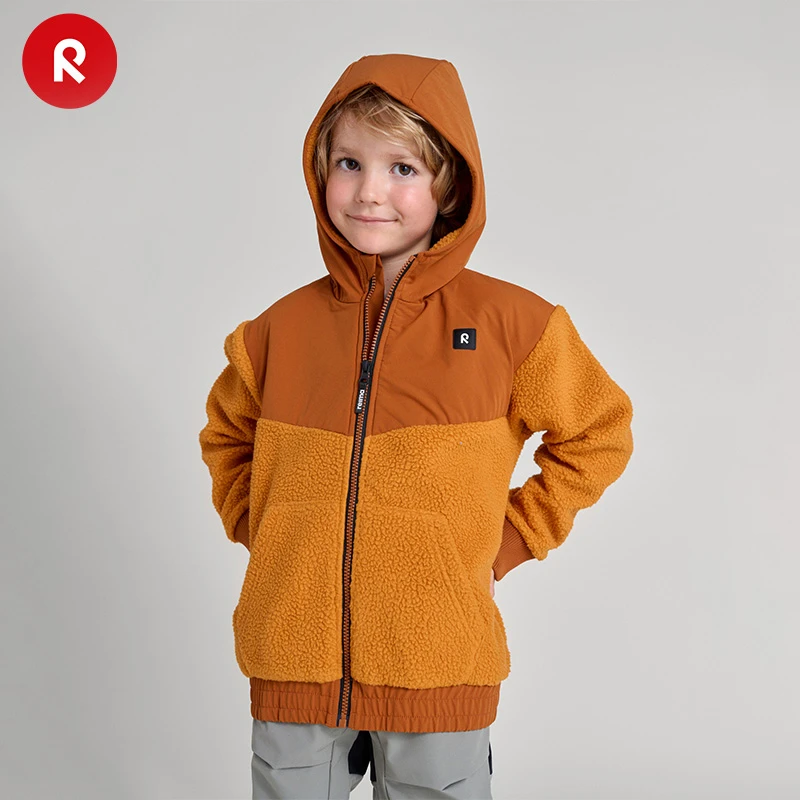 reima男女儿童卫衣大童早秋新款摇粒绒抓绒保暖开衫连帽外套