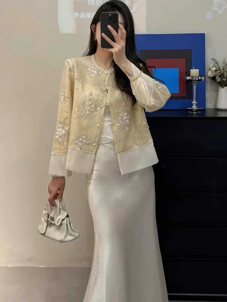 璀璨星河-新中式中国风手工钉珠重工百搭气质显瘦双层外套