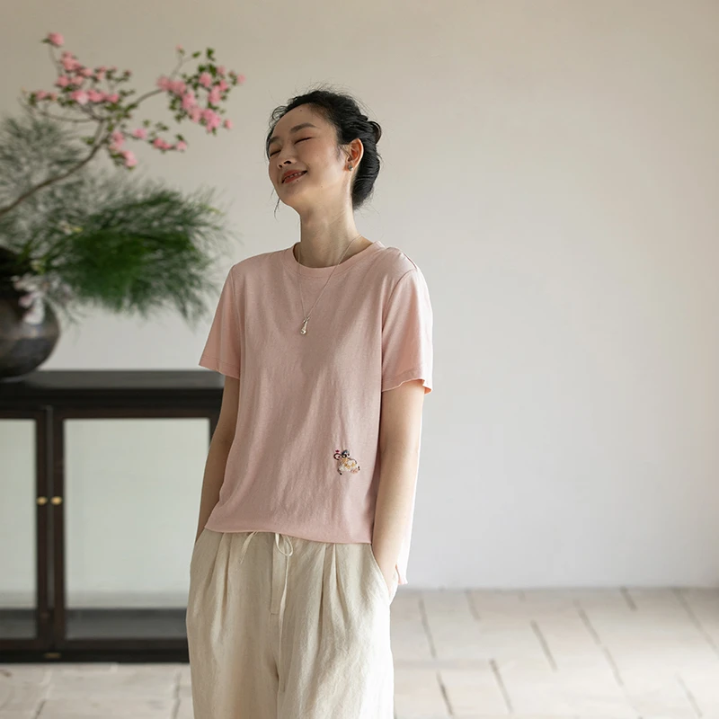 牧衣游原创 汉麻棉刺绣T恤 限量福利款 午后慵懒【不支持会员折】