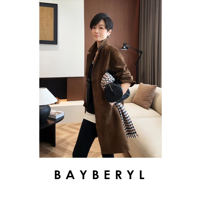 BAYBERYL老贝沙洲*中长西装领反绒复古解构25秋皮衣PY5H1244-8/30