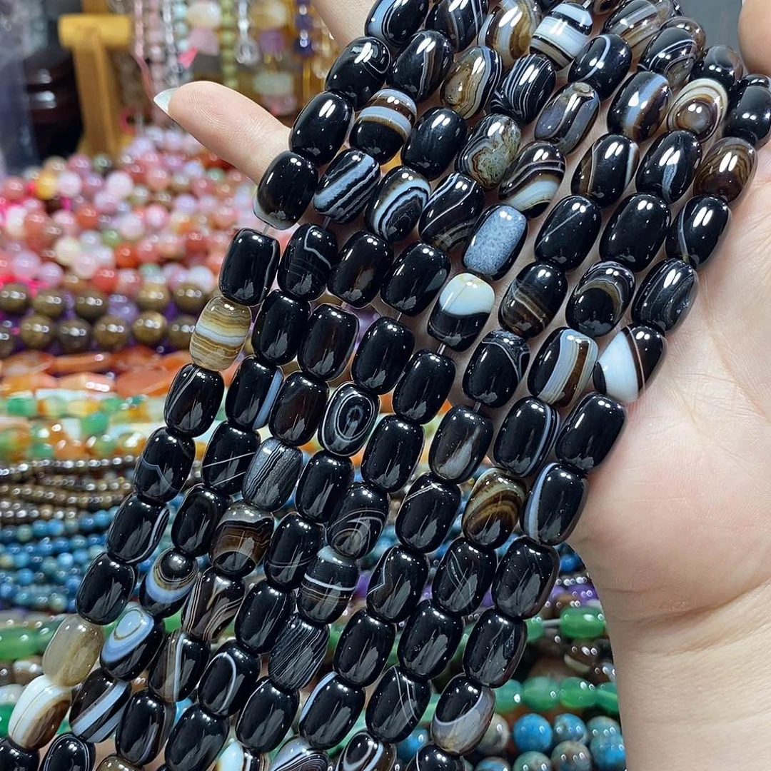 玛瑙/玉髓未镶嵌珠宝半成品玛瑙桶珠一条卡10*14mm