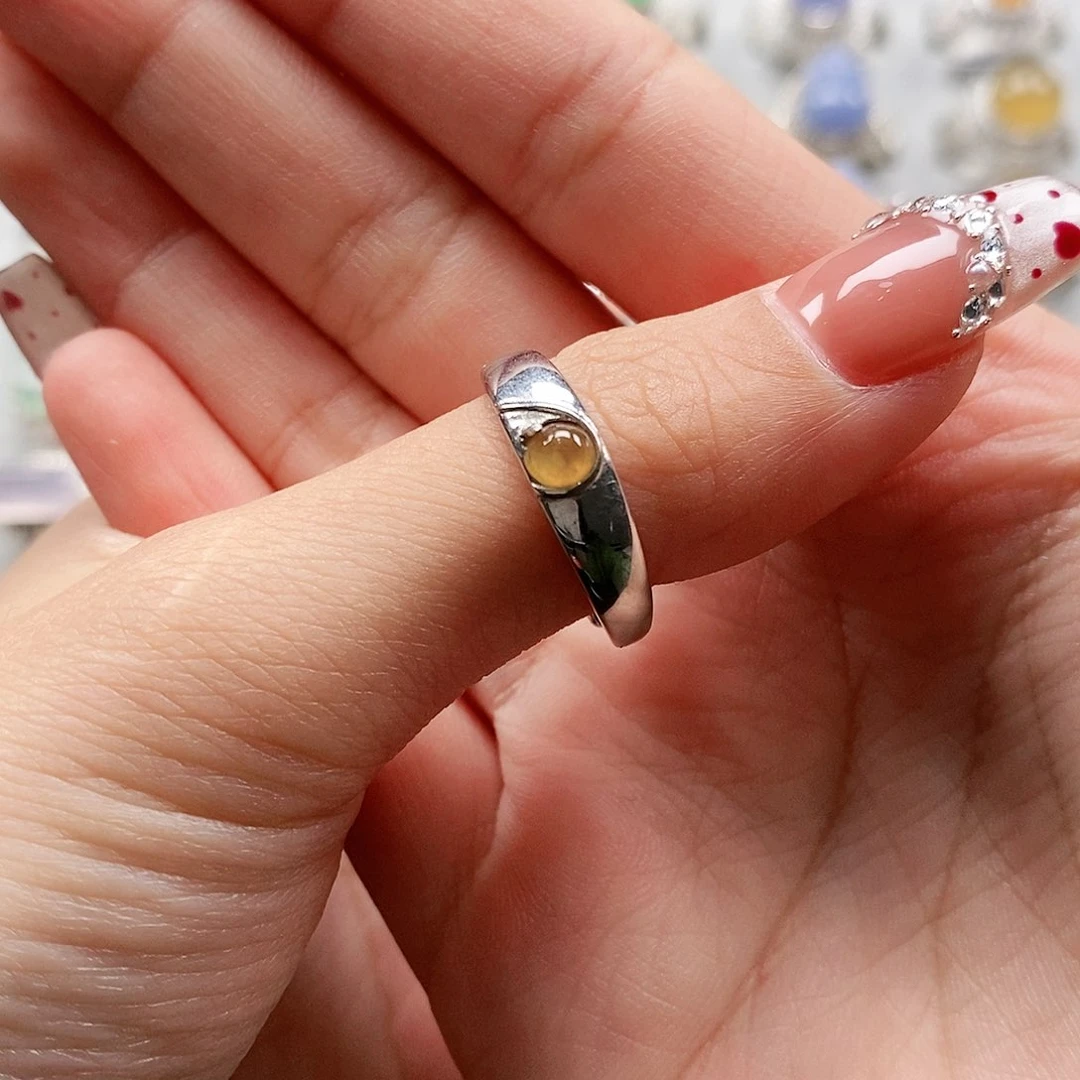 翡翠戒指银S925镶嵌天然翡翠活口戒指