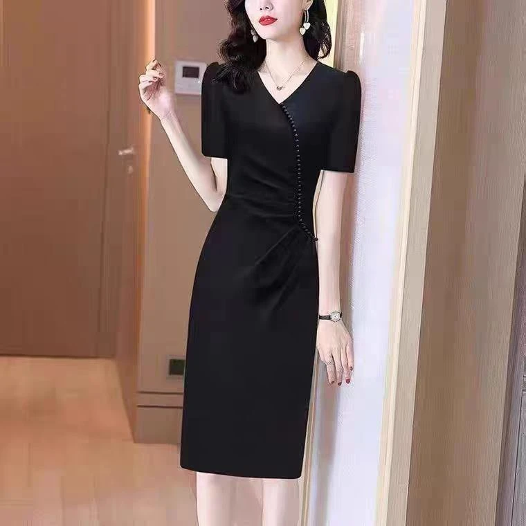 夏新款V领显瘦包臀连衣裙T106