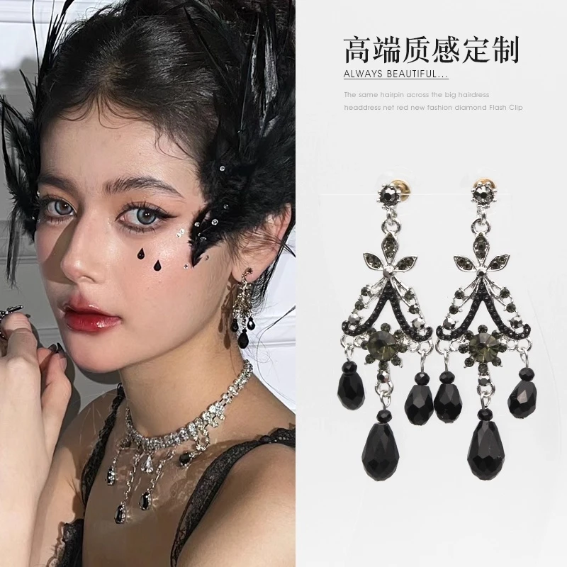 合金耳饰 黑天鹅芭蕾黑水滴耳环复古宫廷耳坠巴洛克在逃公主耳饰