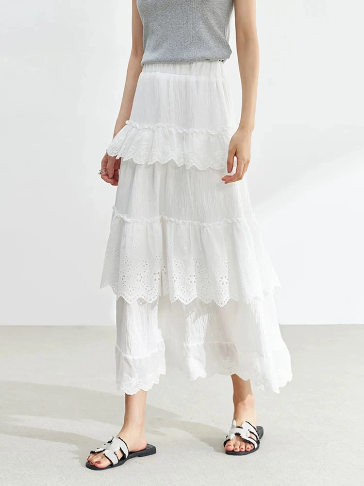 新款花边蛋糕裙时尚百搭甜美显瘦气质长款百褶拼接高腰裙子重工