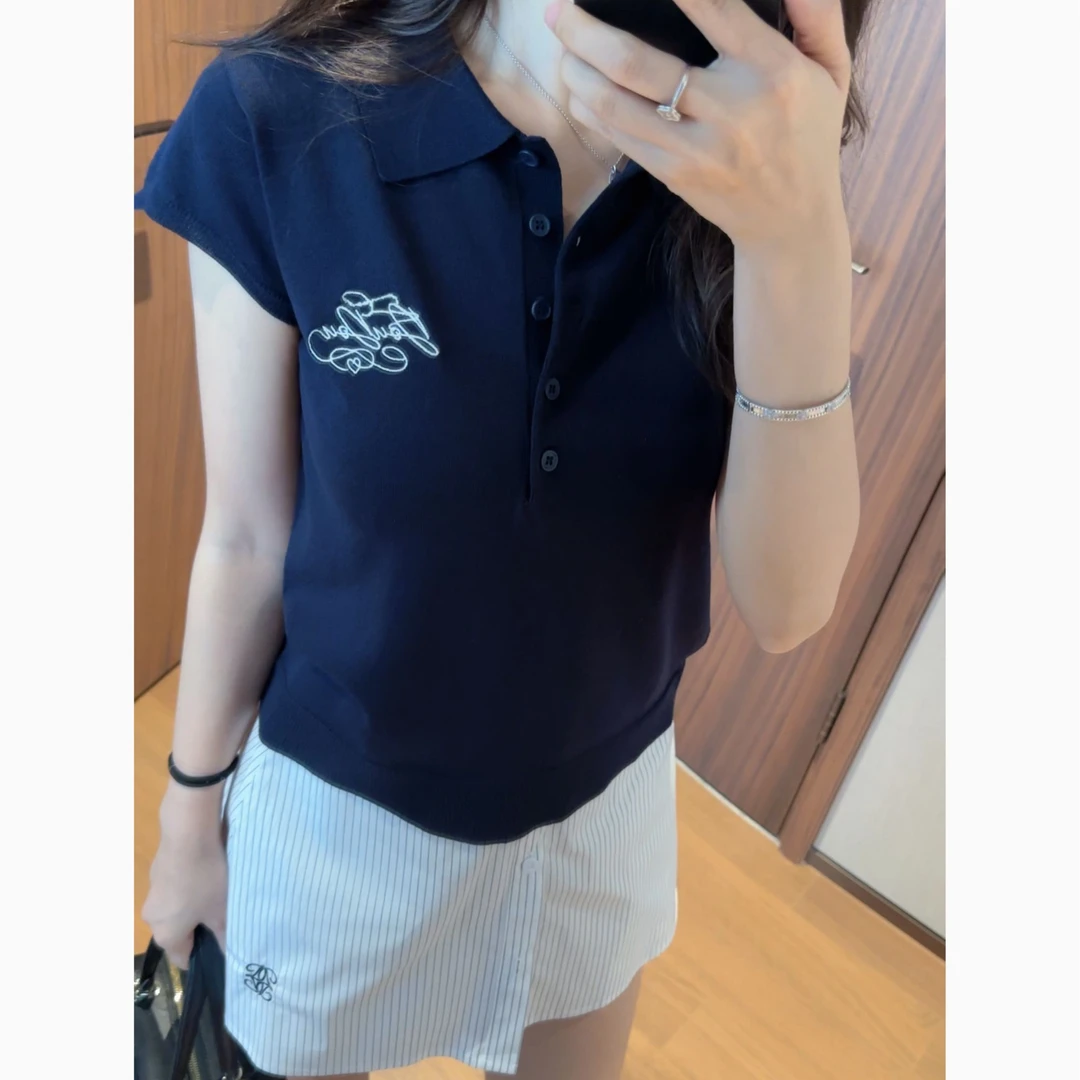 【痘痘私服】|【常春藤】美式学院刺绣polo领凉感针织上衣