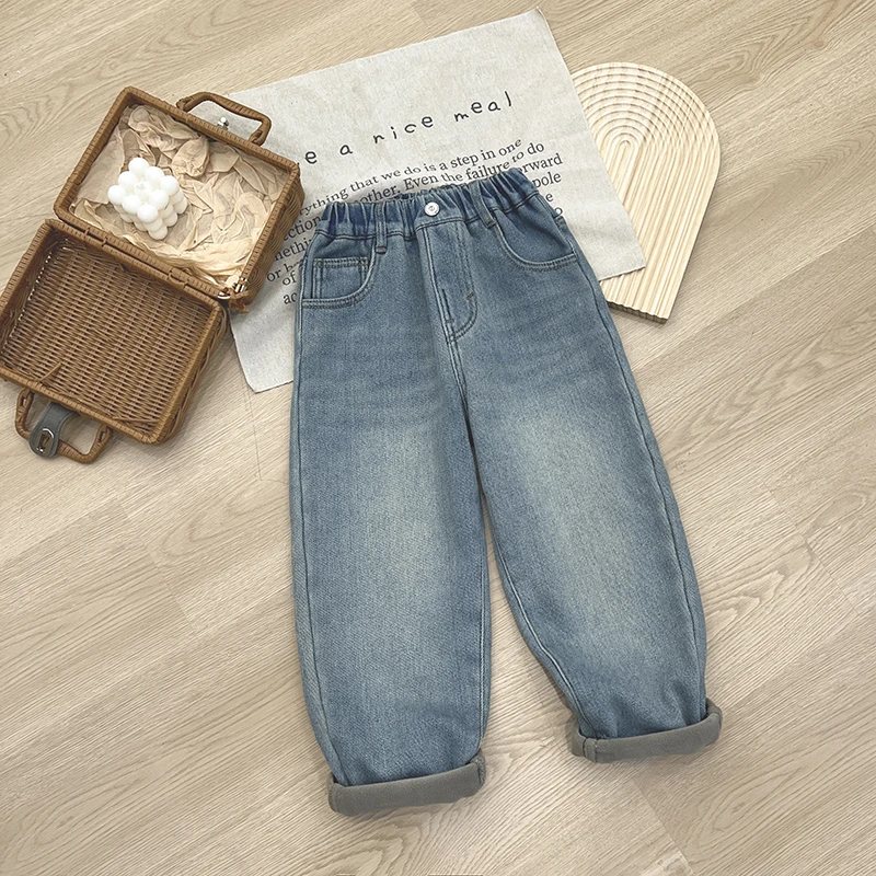 冬装儿童潮流复古口袋钢印字母牛仔加绒裤子SJ2665-QQQQ