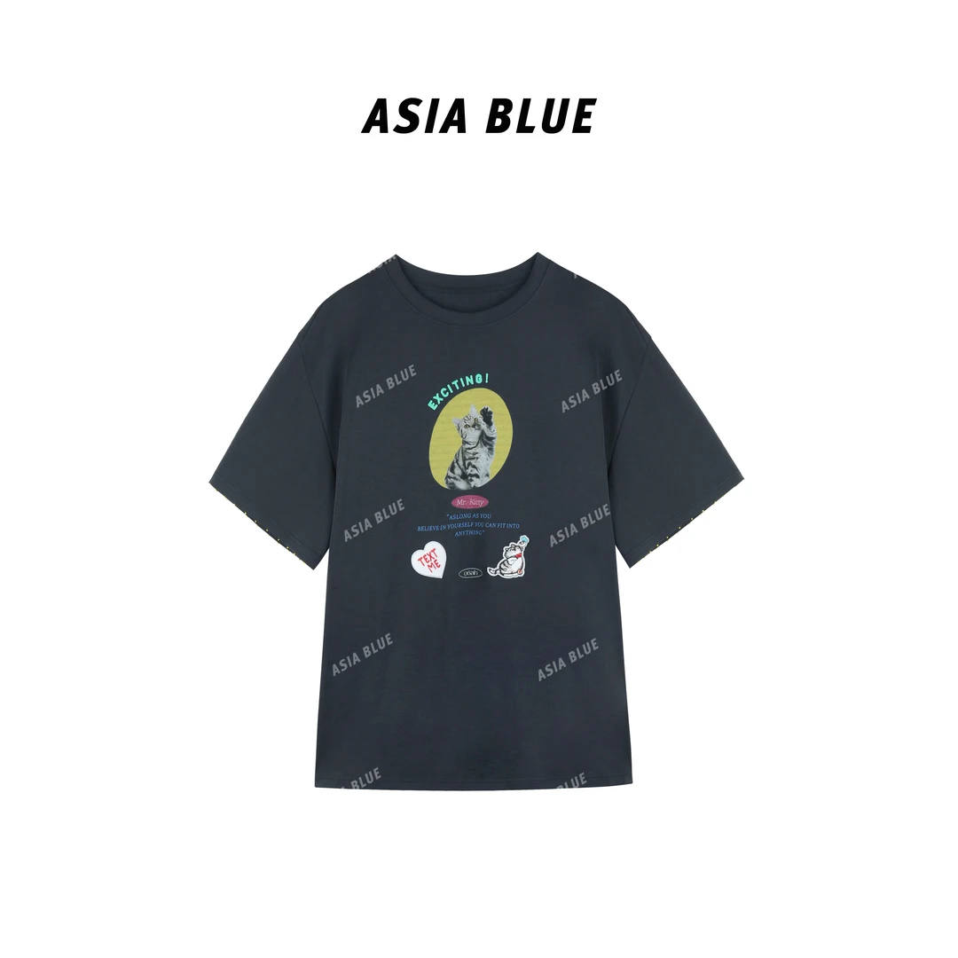 【TOGETHER】· 金猪 ·2025夏季圆领猫咪字母刺绣袖口穿珠T恤W9036