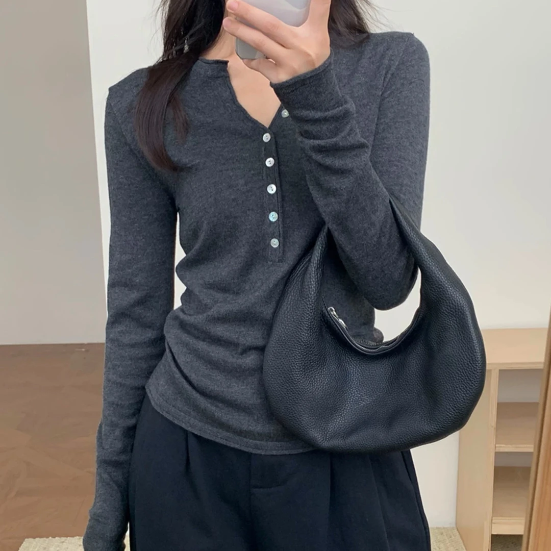 小衫长袖时尚修身女冬季秋冬纯色小衫显瘦百搭