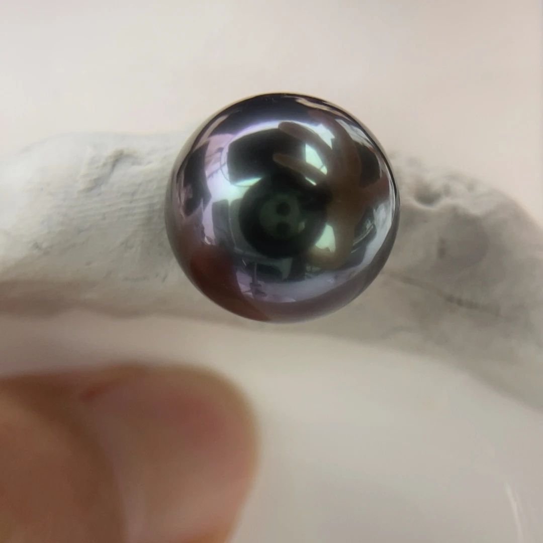 未镶嵌海水珍珠吊坠13.7mm大溪地紫皮绿心镜面光