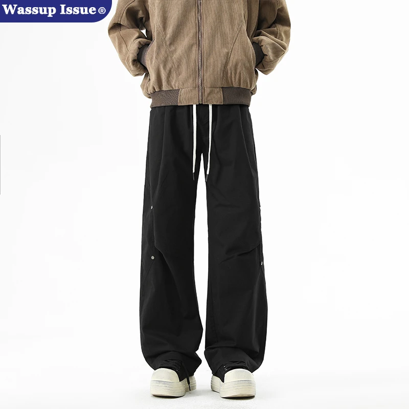 WASSUP ISSUE美式铆钉伞兵休闲裤男款夏季潮牌直筒褶皱工装裤子潮