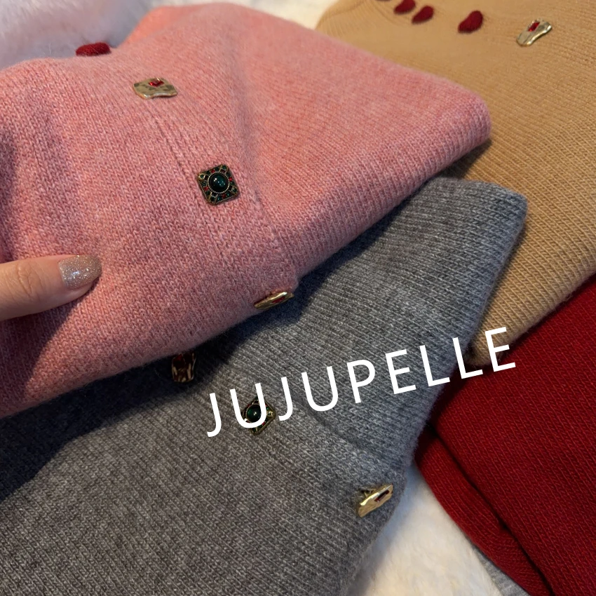 蜜熊绒+绵羊毛！韩版彩色爱心扣半高领秋冬百搭女宽松显瘦针织开衫