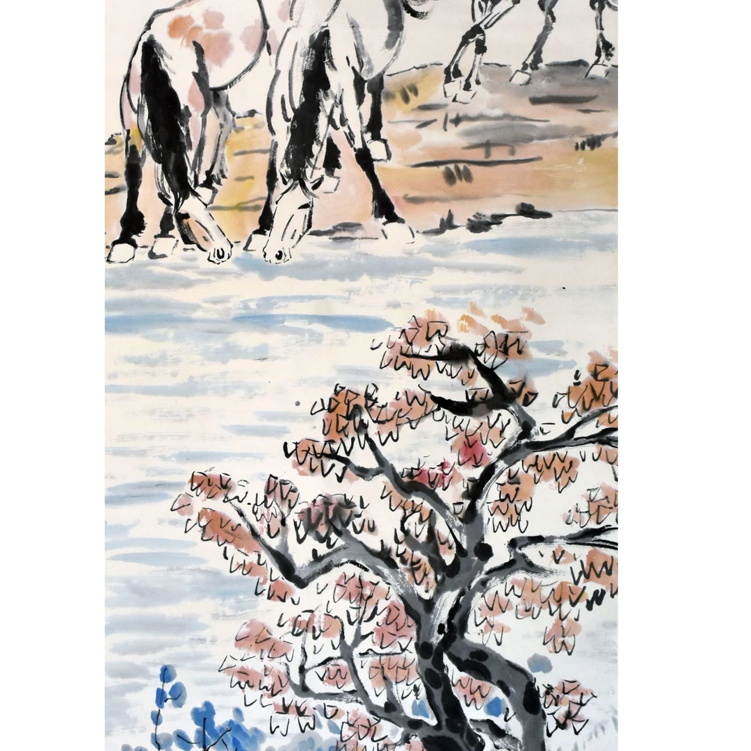 HM0524 徐老 三骏图 135×68cm 纸本立轴