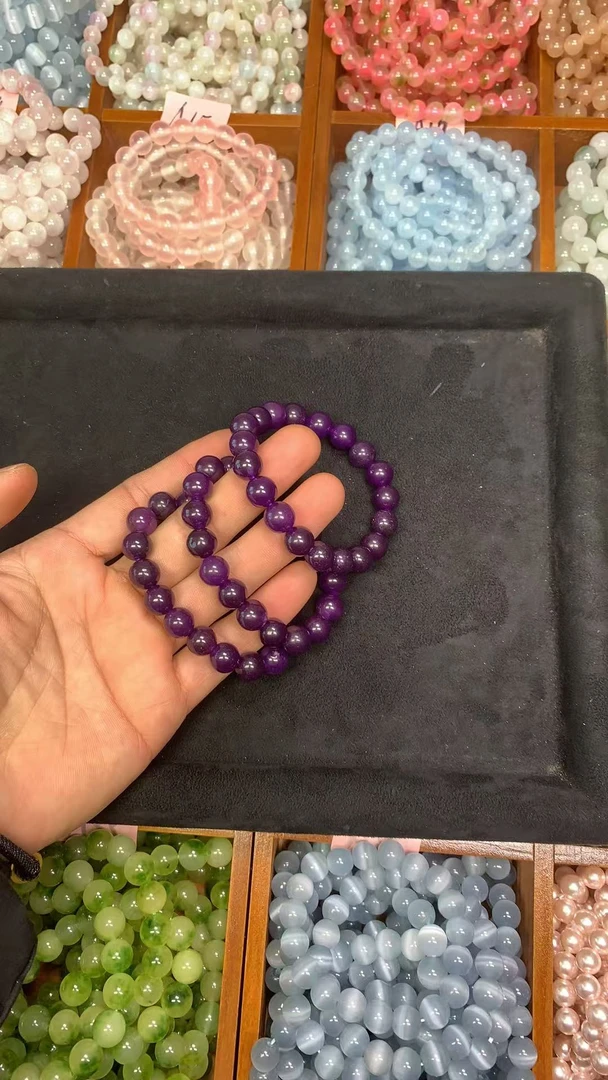 紫水晶10mm原创设计圆珠手串气质素圈-12