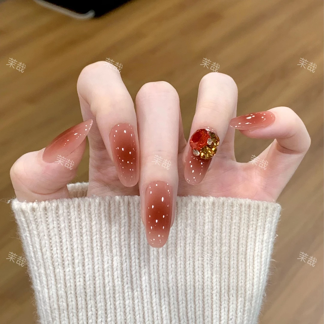 茉哉KK现货【枫糖星芒】纯手工定制美甲拆卸穿戴甲A4842