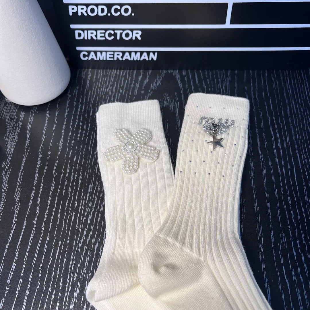 纯棉袜子女轻奢重工饰品袜小众网红爆款春夏款堆堆JK袜外穿鲨鱼裤