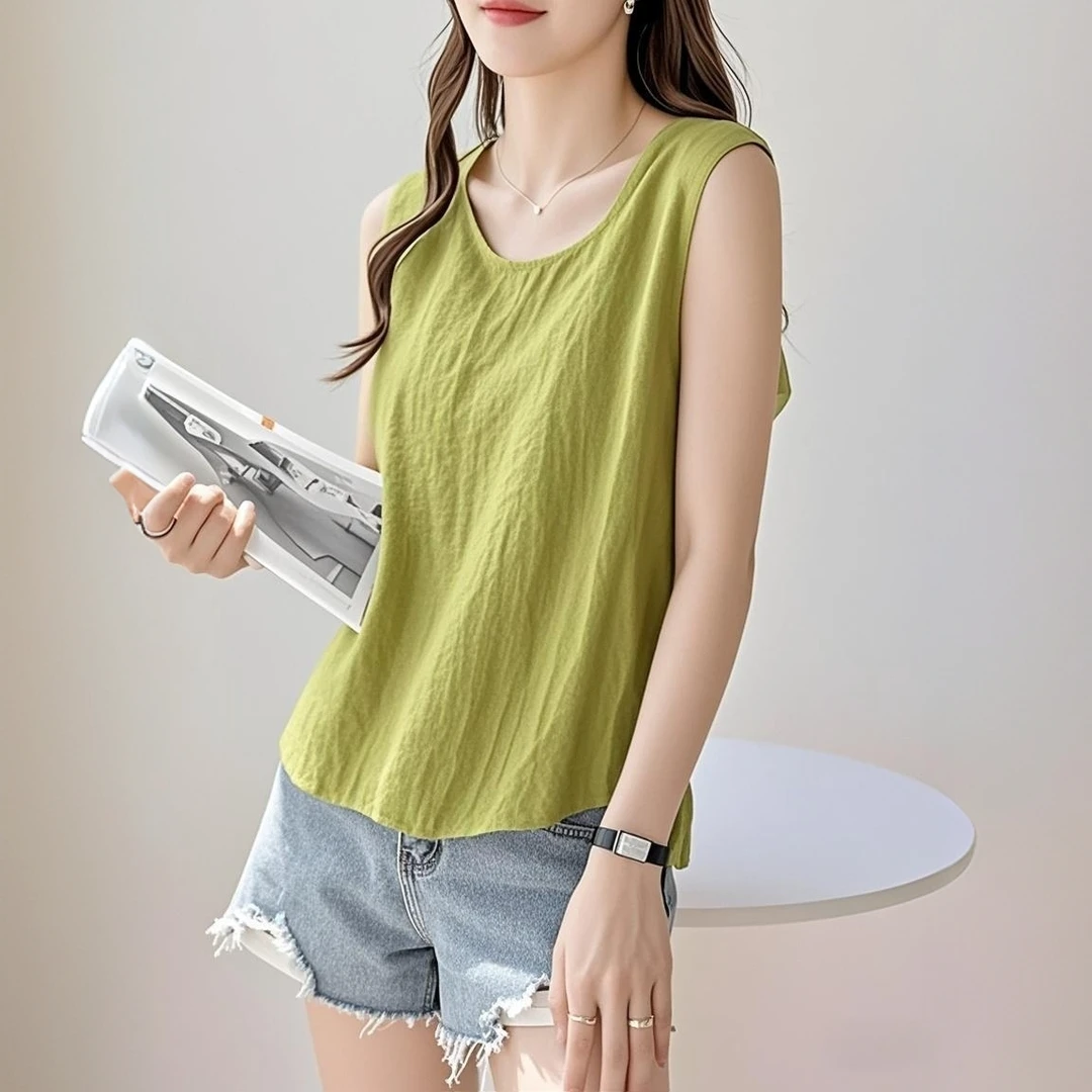 大码棉麻背心无袖宽松显瘦通勤休闲百搭打底夏季外穿短款时尚薄款