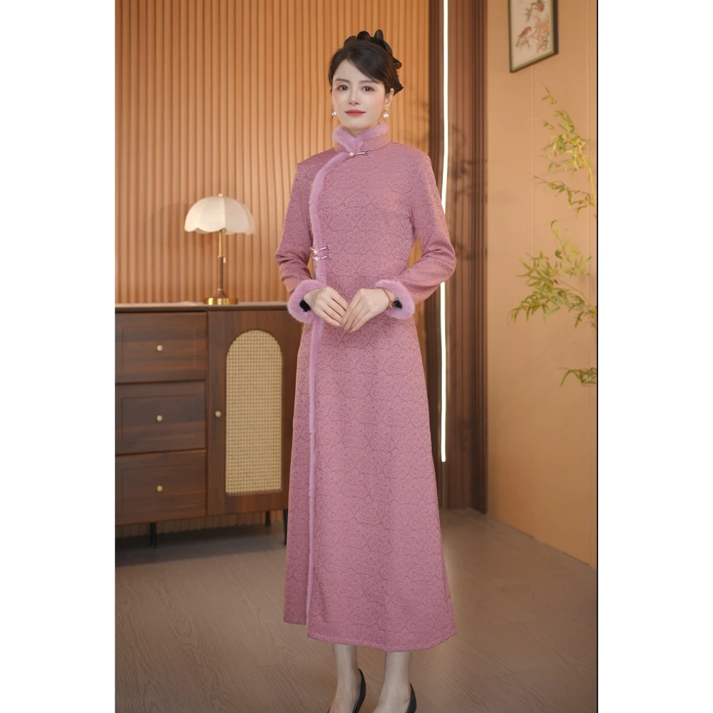【茉莉】衣长120新款冬款加绒复古中长高档文艺旗袍连衣裙