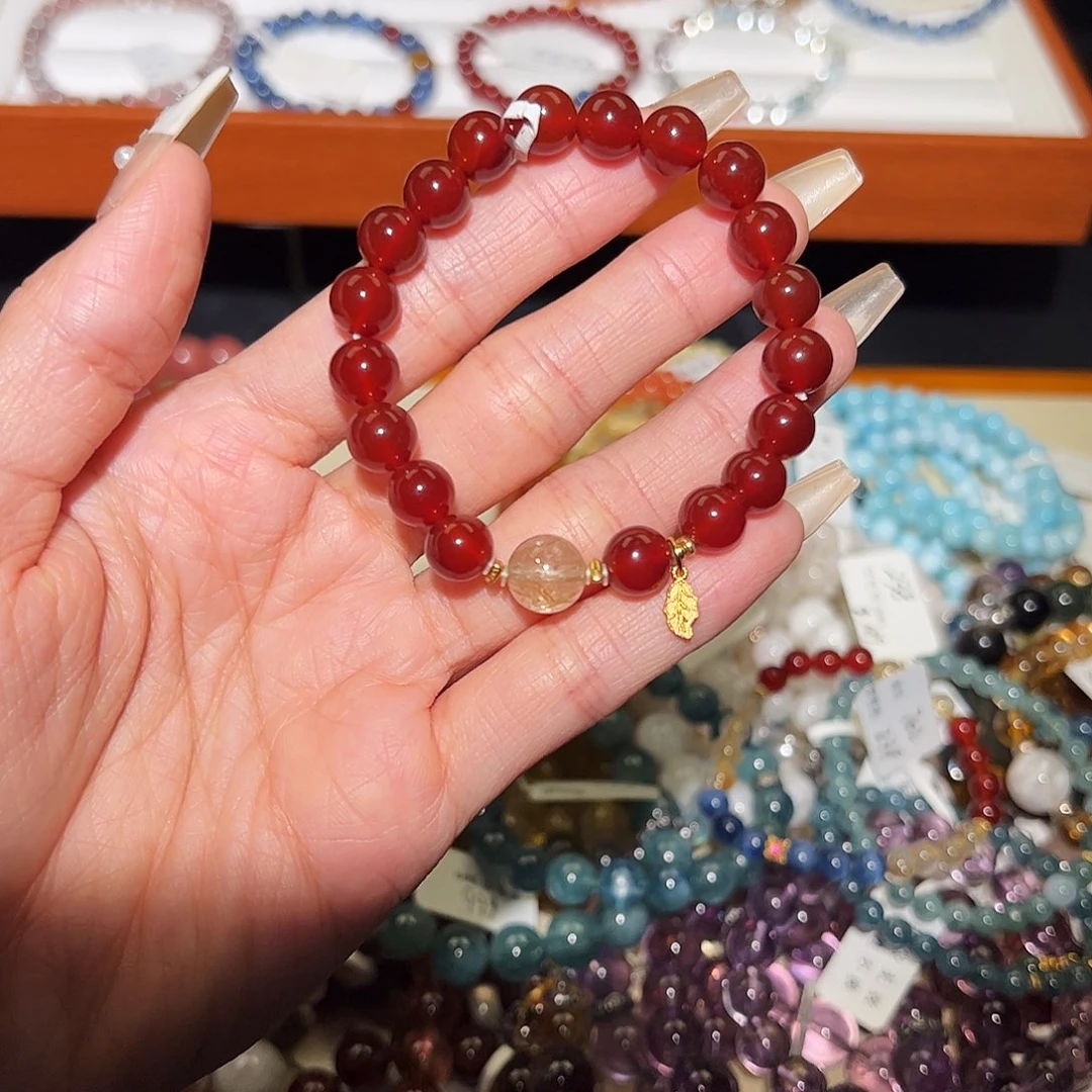 烟晶手链银S925镶嵌红玛瑙z1