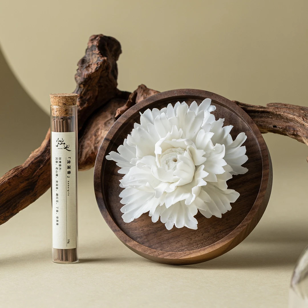 玉瓷牡丹非遗手捏瓷花线香插香托底座创意摆件陶瓷小众送线香底座