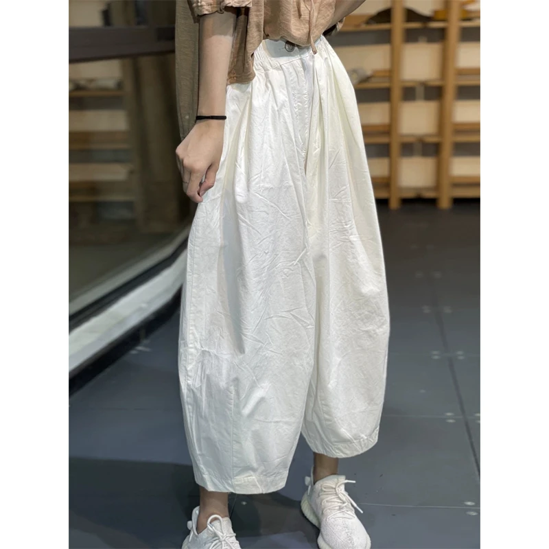 白色阔腿灯笼裤女夏季2025新款休闲宽松高腰显瘦九分哈伦气球裤子