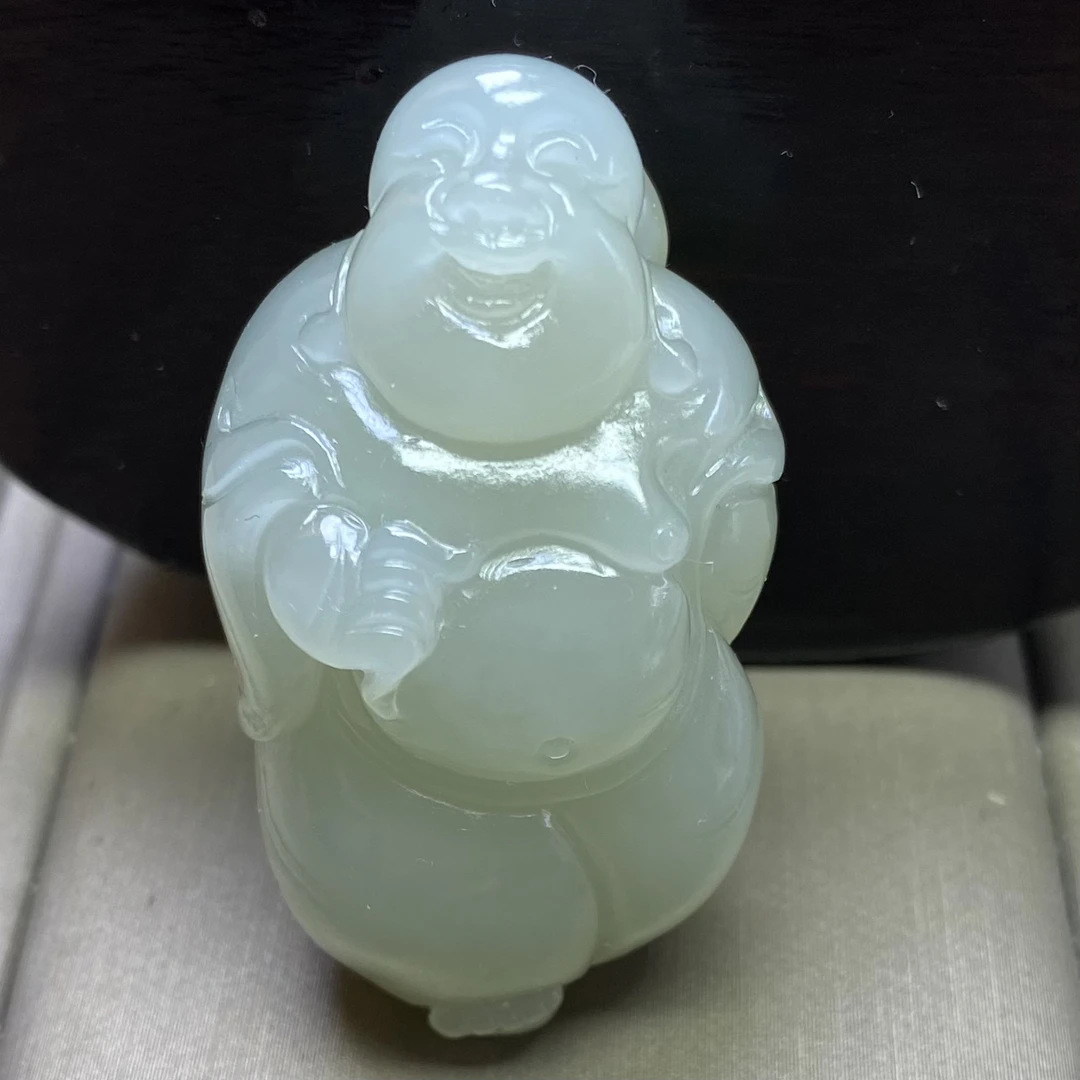 天然和田玉新疆且末高青白佛公弥勒油润细腻挂件吊坠一物一证