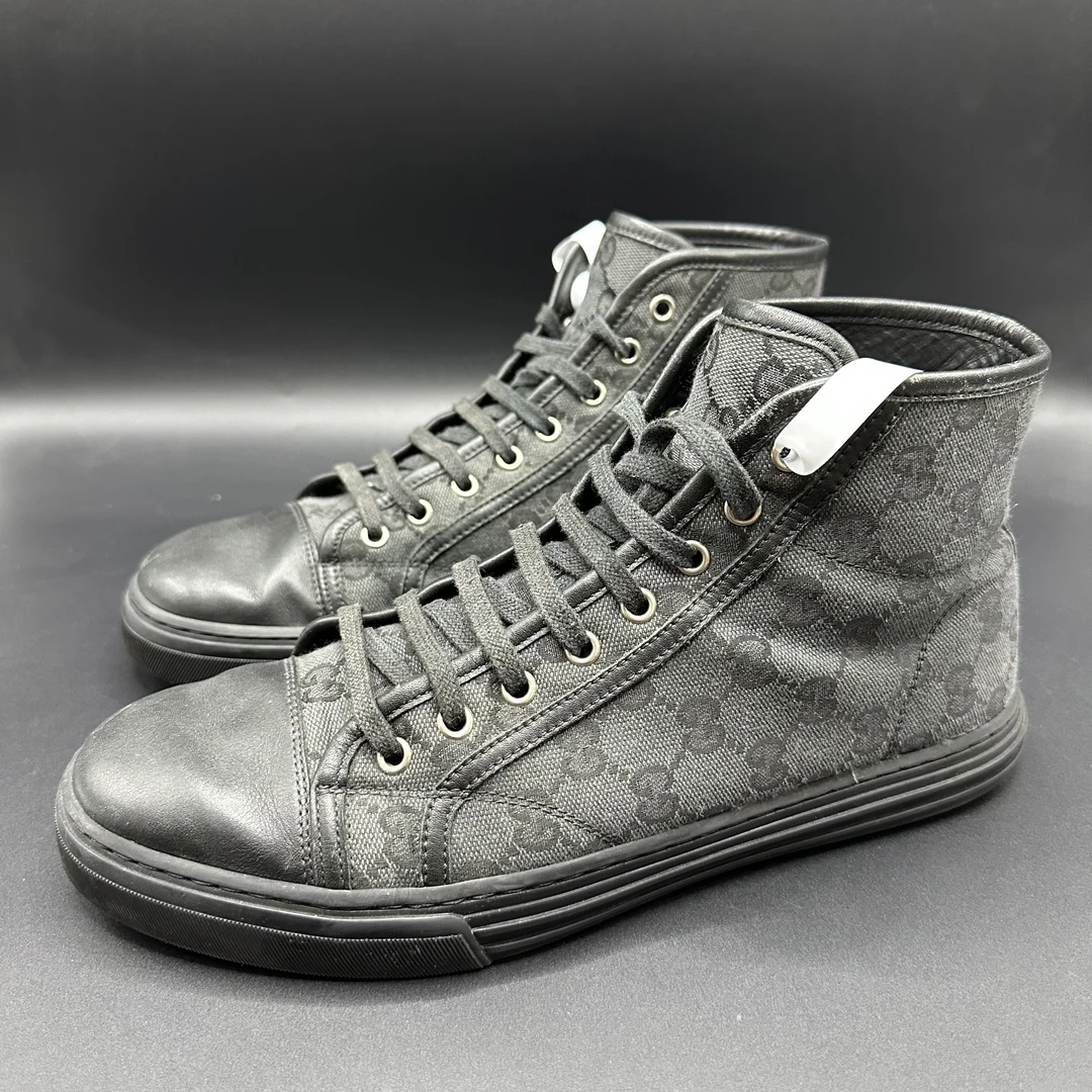 95新 GUCCI/古驰 男士中帮老花时尚黑色板鞋41.5欧码 lb137