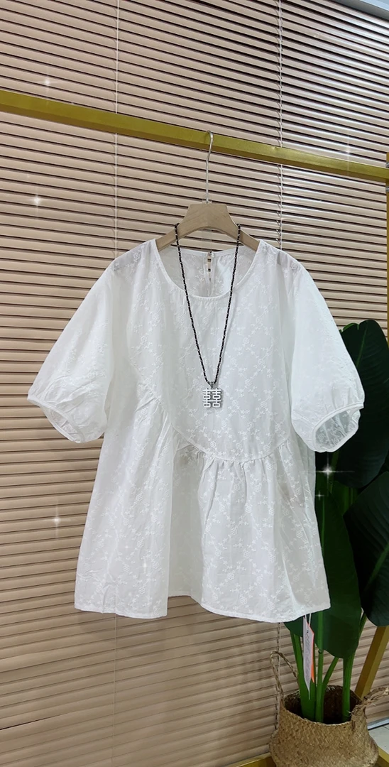 夏季清凉薄麻娃娃衫泡泡袖设计感气质上衣欧货森系大码减龄上衣