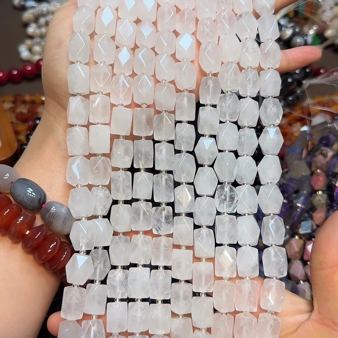 玛瑙/玉髓未镶嵌珠宝半成品白水晶长八棱高透10✖️14mm