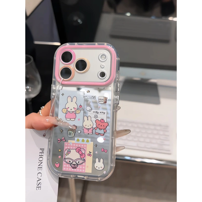米菲兔插画适用苹果17pro手机壳16pm镜面oppo小众华为p女奶油小米
