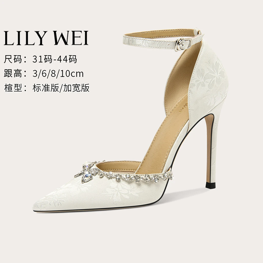LilyWei【芦汀月】国风印花新中式高跟凉鞋中空时尚女鞋大码41-43