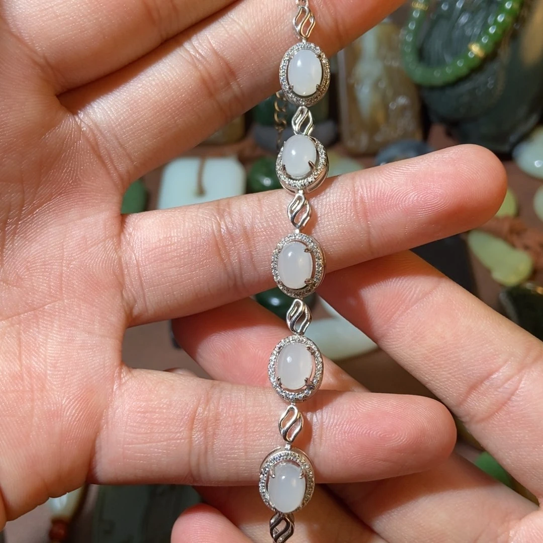 和田玉银S925镶嵌挂件