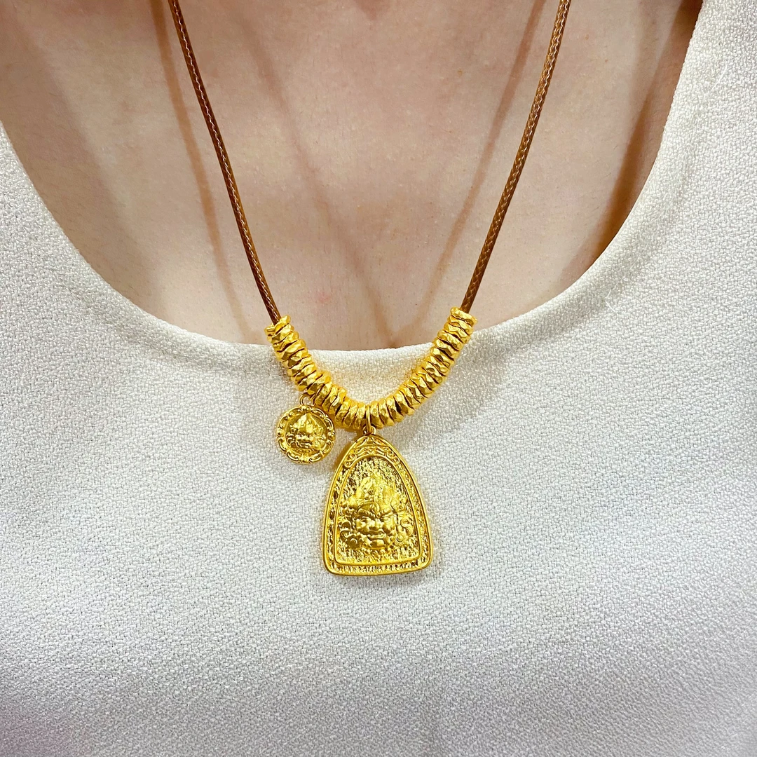 深圳水贝足金999黄金藏式古法黄财神整套