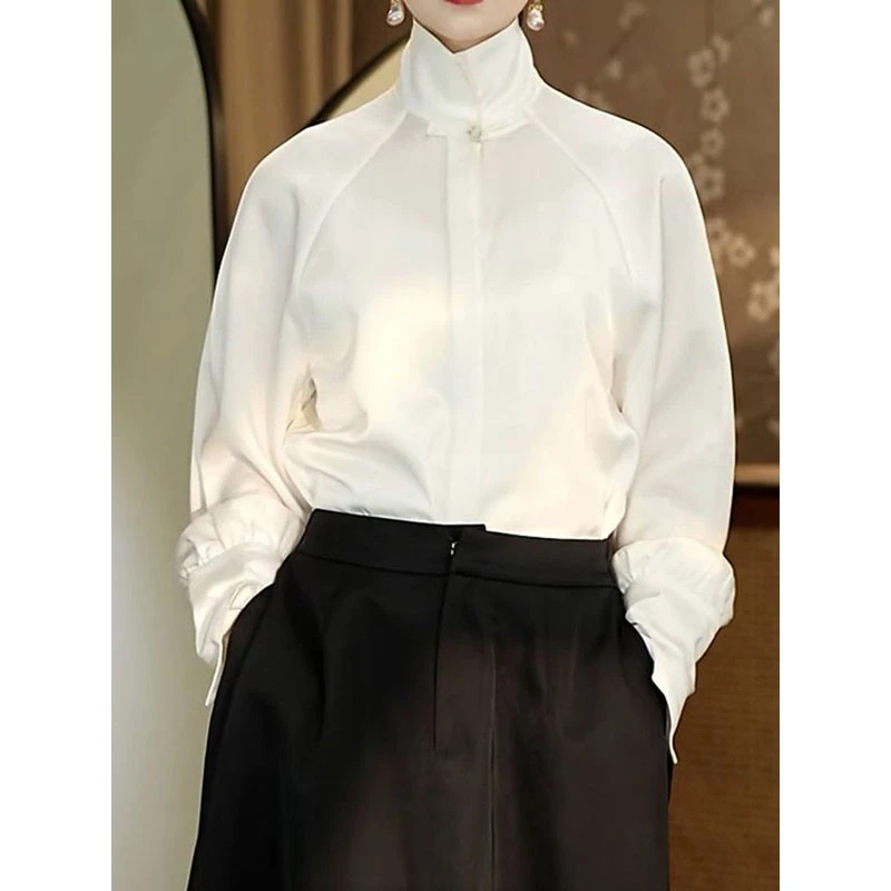 设计感轻奢简约时尚立领衬衫2025秋季新款新中式国风气质显瘦衬衣