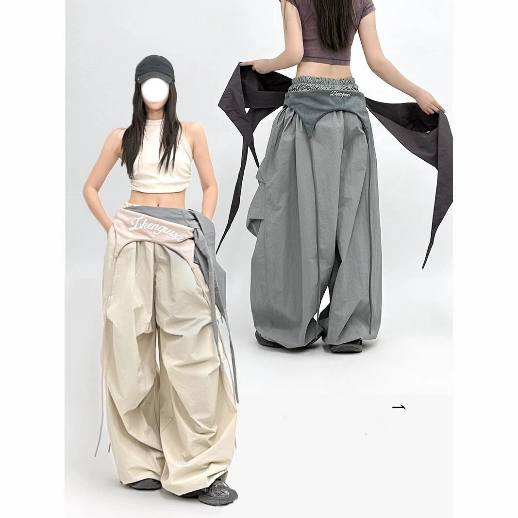 【网红炸街】美式高街潮牌叠穿辣妹弯刀休闲工装裤女宽松jazz爵士