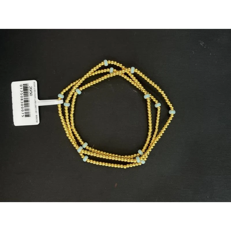 【金展珠宝】足金  小米珠三圈手链  淡蓝色款