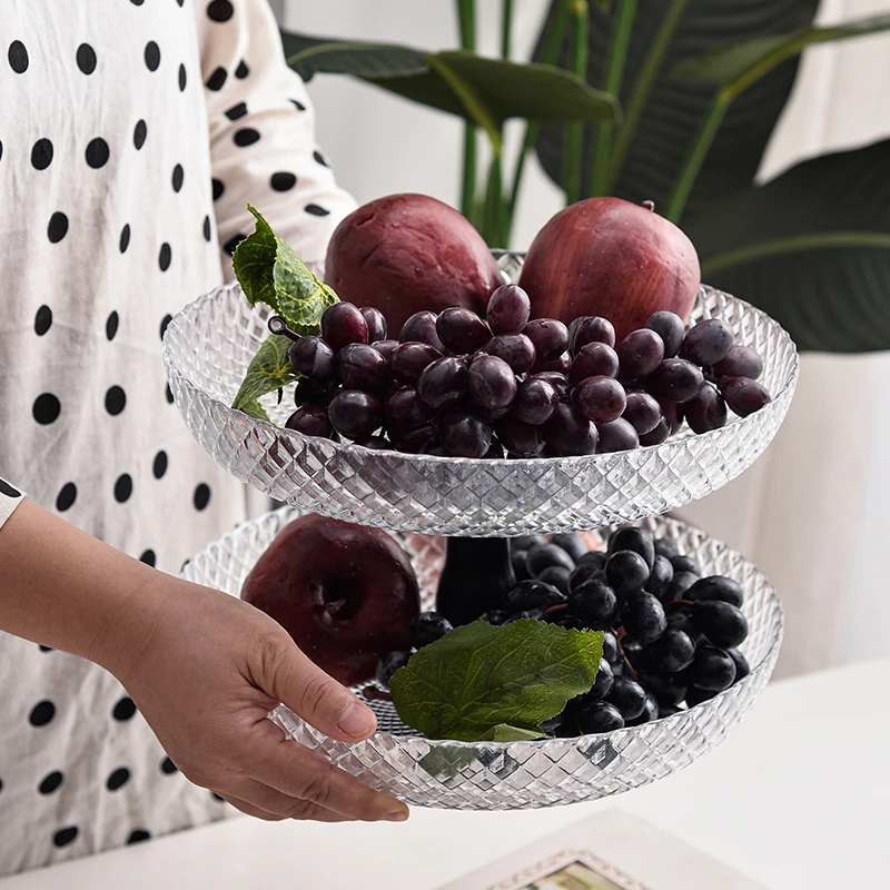 黑葫芦双层果盘家用高级茶几高颜值糖果玻璃高档零食摆放大容量