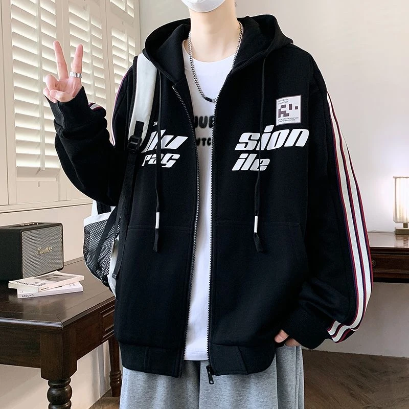 稻草人春秋季开衫卫衣男孩初中高中学生休闲连帽外套青少年大童装