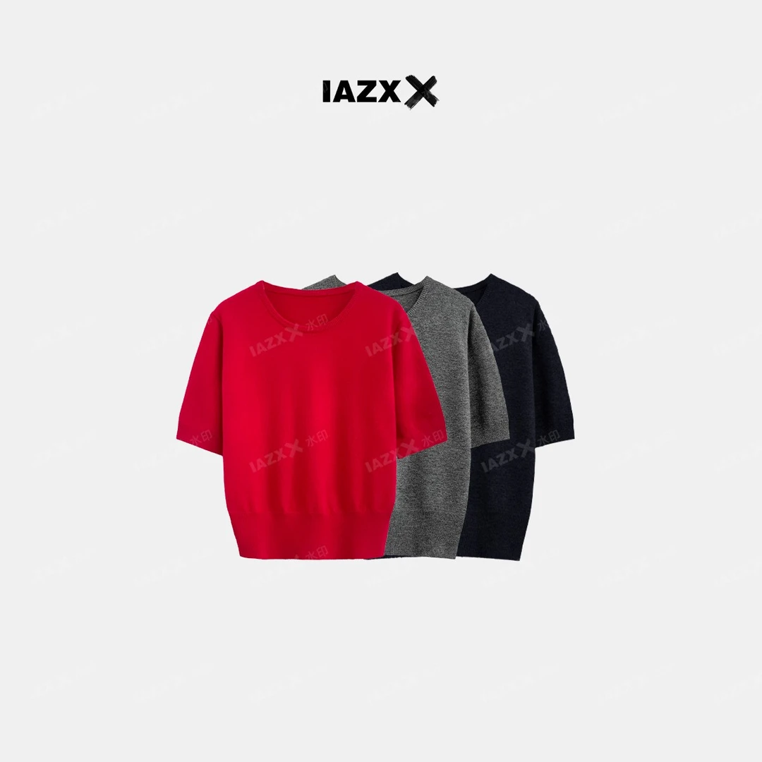 IAZXX「 圆梦​ 」圆领100%美丽诺绵羊毛短袖针织套头衫