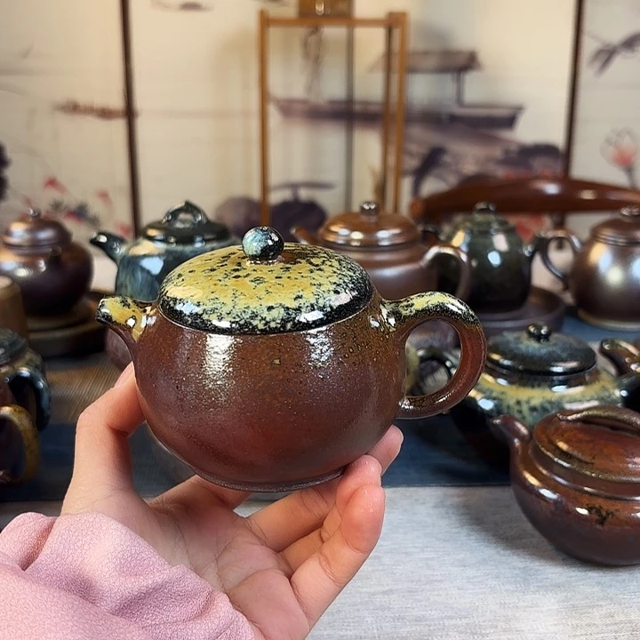 壶柴烧紫砂壶宽口文旦