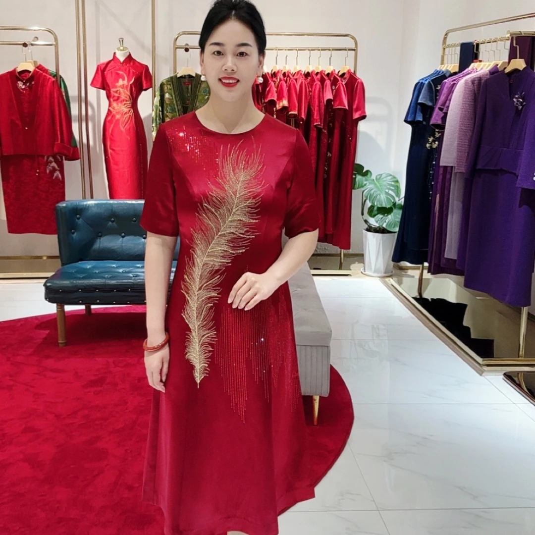 17067喜上加喜新中式圆领A字版喜婆婆喜妈妈装