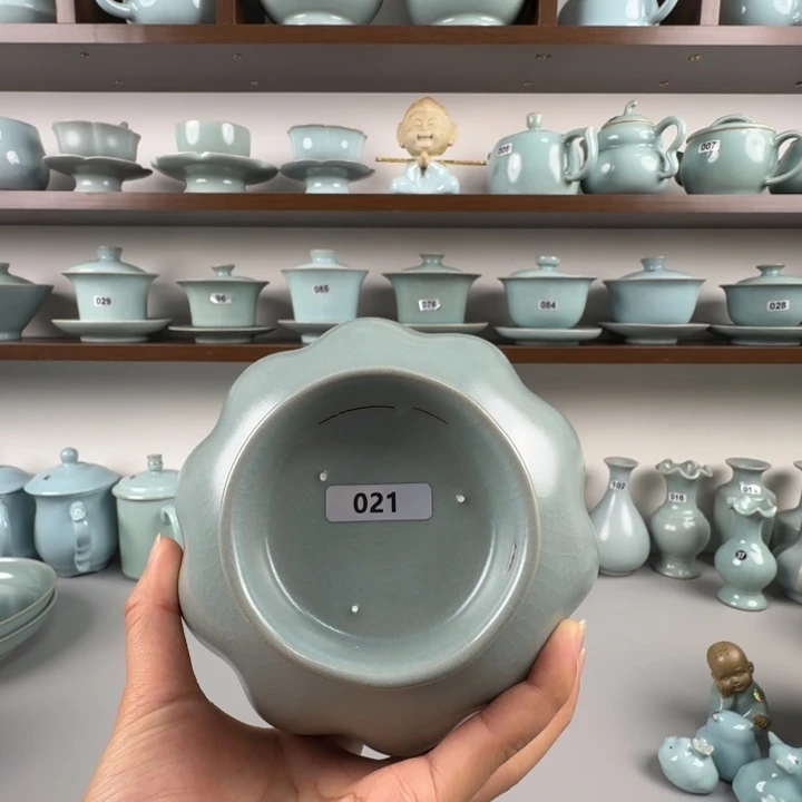 瓷片汝瓷莲花碗支钉烧仿古釉大瑕021不退不换