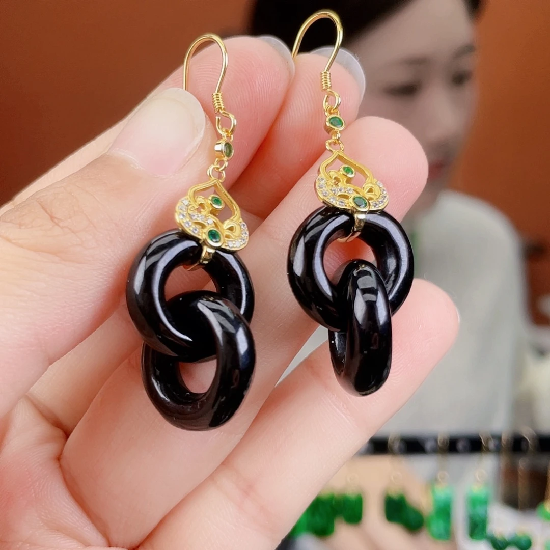 翡翠银S925镶嵌耳饰