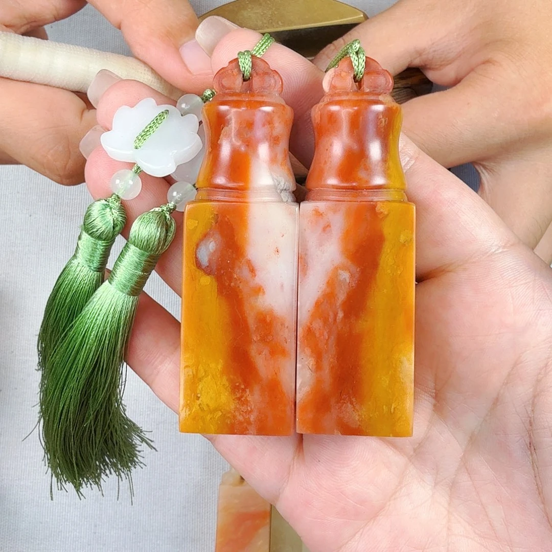 玛****寿山石印石如意吉祥对章