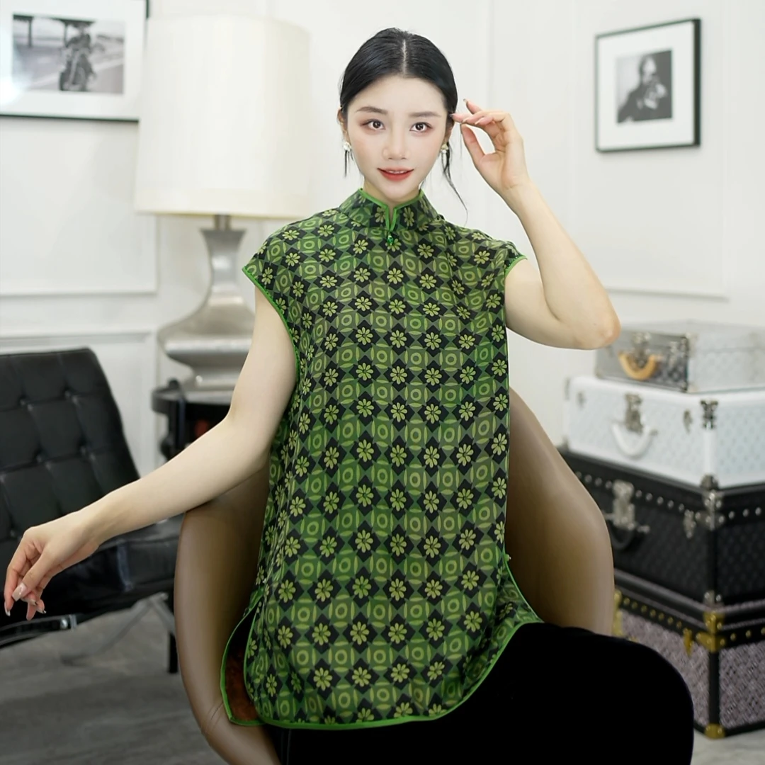 Betty Bairn【传承/绿韵绣影】中式高定桑蚕丝无袖衣裙25B-BW650