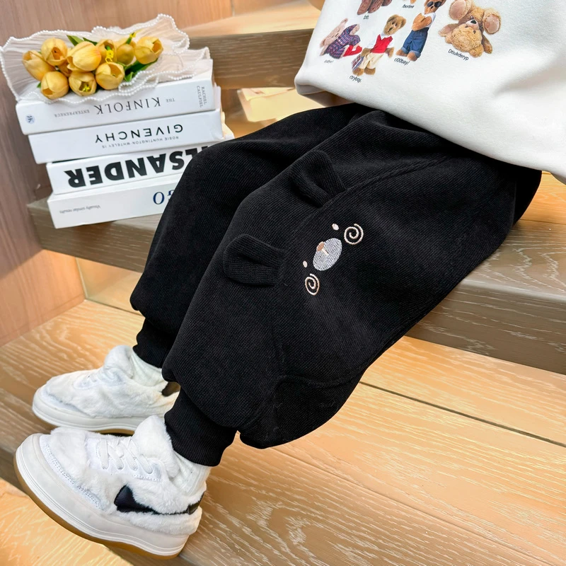 女童加绒裤子洋气儿童秋冬装新款女宝宝加厚休闲裤子小童束脚保暖