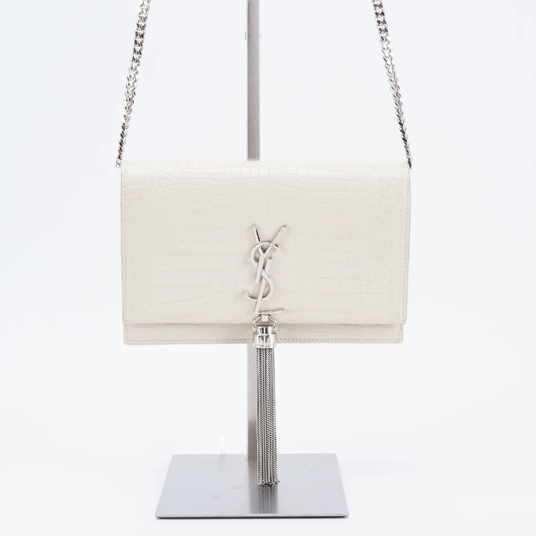 95新 YSL/圣罗兰 【白菜】 流苏包中号鳄纹亮面/BG22012253